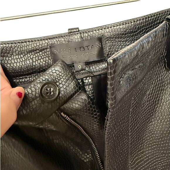 NWT! Nili Lotan 0 Lambskin Leather Pants $1290 Snakeskin Crop Straight Leg Black - Picture 6 of 13